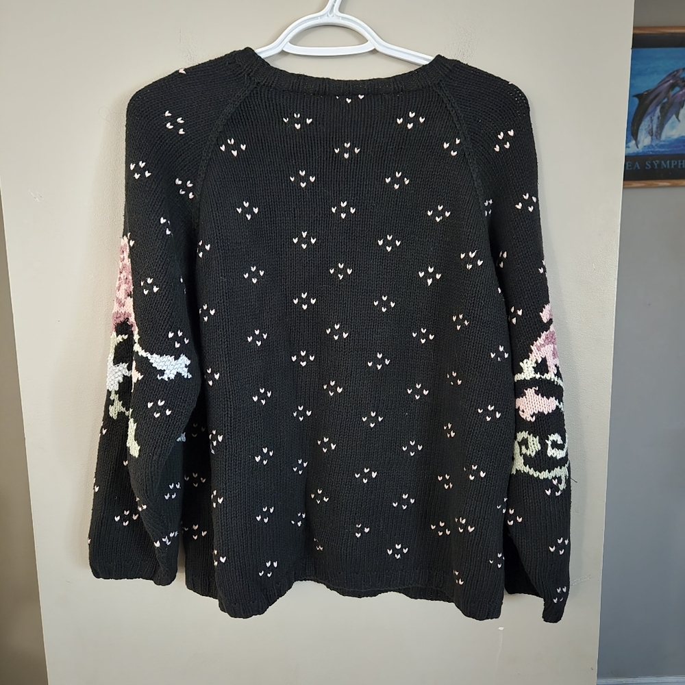 Vintage 90s Floral Chunky Knit Sweater Womens Medium Cottage - Picture 8 of 8